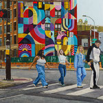 Nicole Maye Luga, "Crosswalk Benediction", oil on panel, 12" x 12"