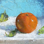 Nancy Bea Miller, "Mandarin and Threee Leaves", 5" x 7", oil