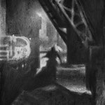 Rick Buttari, "Chase on the Dock", 21” x 18”, charcoal on paper