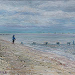Fred Danziger, "Beachwalker in Blue", 4" x 6", oil