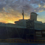 Brad Davis, "Sunrise Over the S.S. United States", 12" x 18", oil on panel