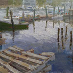 Charles Newman, "Pallets and Pilings", 18” x 24”, oil on linen panel
