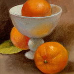 Nancy Bea Miller, "Three Oranges", 8” x 6”, oil on canvas