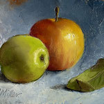 Nancy Bea Miller, "Two Apples", 4” x 6”, oil on canvas 