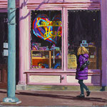 Nicole Maye Luga, "Store’s Closed", acrylic on panel, 4" x 4"