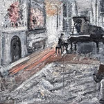 Gregory Prestegord, "Group Muse at Pavlocks", 12" x 48”, oil on board