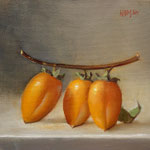 Nancy Bea Miller, "Branch of Persimmons", 8” x 8”, oil on canvas