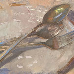 Charles Newman, "Two Forks and a Spoon", 6" x 8", oil on linen panel