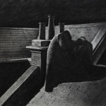 Rick Buttari, "Rooftop Shadows", 17” x 22”, charcoal on paper