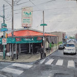 Shushana Rucker, "Seafood Restaurant", oil on panel, 10" x 10"