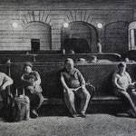 Rick Buttari, "Train Waiting Room", 15” x 22”, charcoal on paper