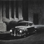 Rick Buttari, "Black Car and Columns", 17” x 21”, charcoal on paper