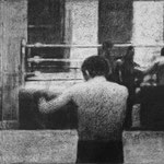 Rick Buttari, "Boxing Gym", 16” x 26”, charcoal on paper