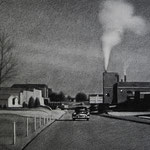 Rick Buttari, "Smokestack and Black Car", 16" x 23”, charcoal on paper