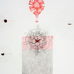 rote muscheln | 98 x 140 cm | Graphit, Bunststift, Collage auf Papier