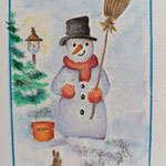 Le bonhomme de neige - Crayon aquarellable et aquarelle