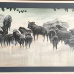 Painting of a herd of bulls in the Dehesa by Karina Müller, Ayamonte