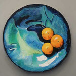 Painting of ceramic bowl with mandarins by Karina Müller, Ayamonte