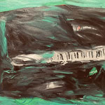 Piano dans sa lumière verte, huile sur toile 60x80cm