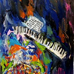 Arlequin au piano 2 acrylique sur papier 65x55cm