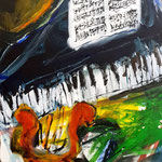 Piano à la lyre rouge acrylique sur toile  92x73cm