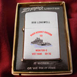 RIVER ASSAULT DIVISION 151 MONITOR-6 VIETNAM 68-70 "BOB LONGWELL" VIETNAM WAR  DATED 1970 (This Zippo has been returned to the Dan Longwell Family)