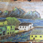 Nyksund, Vesterålen, painted on driftwood