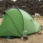 Notre tente sur le terrain de camping de Landmannalaugar