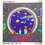 Inktober 52 Prompt 16: Sci-Fi — Ink on paper, 8x8 cm, 2022