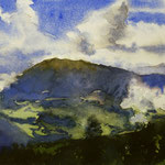 #815 / Pitztal - Blick von Hochzeiger Gondelbahn Bergstation, Aquarell,  The Alps - Pitztal (III), watercolor painting, Aquarellpapier/watercolor paper: Hahnemühle Ingres 100 g/m²,  Bildausschnitt H x B (H x W): 30 cm x 40 cm, VERFÜGBAR/AVAILABLE