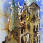#692, Kaiserdom Bamberg, Aquarell, Leinwand auf Keilrahmen,  Cathedral of Bamberg , watercolor painting on canvas on stretcher frame,  H x B x T (H x W x D): 40 cm x 18 cm x ca. 1,7 cm, VERFÜGBAR/AVAILABLE