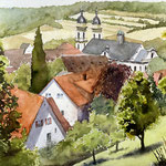 #874 / Kloster Schöntal, Aquarell,  Schöntal Monestary, watercolor painting, Aquarellpapier/watercolor paper: Hahnemühle Ingres 100 g/m²,  Bildausschnitt H x B (H x W): 45 cm x 60 cm, VERFÜGBAR/AVAILABLE