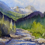 #681 / Schweizer Alpen - Weg zur Schmadrihütte, Aquarell,  Swiss Alps - Way to the Schmadri hut, watercolor painting, Aquarellpapier/watercolor paper: Arches 185 g/m²,  Bildausschnitt H x B (H x W): 50 cm x 75 cm, VERKAUFT/SOLD