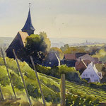 #677 / Weinsberg im Herbst, Aquarell,  Village, vinyards, autumn sun, watercolor painting, Aquarellpapier/watercolor paper: Hahnemühle Ingres 100 g/m²,  Bildausschnitt H x B (H x W): 40 cm x 60 cm, VERFÜGBAR/AVAILABLE