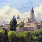#850 / Kloster Großcomburg, Aquarell, Großcomburg Monastery, watercolor painting, Aquarellpapier/watercolor paper: Hahnemühle Ingres 100 g/m²,  Bildausschnitt H x B (H x W): 45 cm x 60 cm, VERFÜGBAR/AVAILABLE
