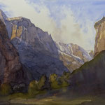 #762 / Schweizer Alpen - Lauterbrunnental, Aquarell,  Swiss Alps - Lauterbrunnen valley, watercolor painting, Aquarellpapier/watercolor paper: Arches 185 g/m²,  Bildausschnitt H x B (H x W): 54 cm x 72 cm, VERFÜGBAR/AVAILABLE