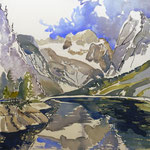 #630 / Dachstein über dem vorderen Gosausee, Aquarell,  Austrian Mountain Scene - Dachstein & vorderer Gosausee, watercolor painting, Aquarellpapier/watercolor paper: Arches 185 g/m²,  Bildausschnitt H x B (H x W): 54 cm x 54 cm, VERFÜGBAR/AVAILABLE