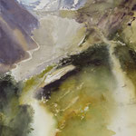 #852 / Schweizer Alpen - Val d’Anniviers - der Pfad, Aquarell,  The Trail (SERIES Val d'Anniviers), watercolor painting, Aquarellpapier/watercolor paper: Arches 185 g/m²,  Bildausschnitt H x B (H x W): 54 cm x 36 cm, VERFÜGBAR/AVAILABLE