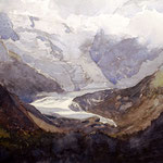 #761 / Gletscher am Bernina-Pass, Aquarell,  Glacier at the Bernina-Pass, watercolor painting, Aquarellpapier/watercolor paper: Hahnemühle Ingres 100 g/m²,  Bildausschnitt H x B (H x W): 30 cm x 45 cm, VERFÜGBAR/AVAILABLE