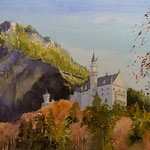 #864 / Schloss Neuschwanstein (I), Aquarell, Neuschwanstein Castle (I), watercolor painting, Aquarellpapier/watercolor paper: Arches 185 g/m², Bildausschnitt H x B (H x W): 50 cm x 75 cm, VERFÜGBAR/AVAILABLE
