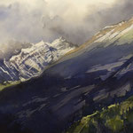 #738 / Die Alpen - Erster Schnee im August, Aquarell,  The Alps - First snow in August, watercolor painting, Aquarellpapier/watercolor paper: Arches 185 g/m²,  Bildausschnitt H x B (H x W): 50 cm x 75 cm, VERFÜGBAR/AVAILABLE