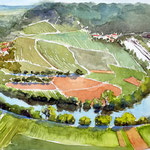 #915 / Neckarschleife, Aquarell,  River Bend, watercolor painting, plein air, Aquarellpapier/watercolor paper: Hahnemühle Ingres 100 g/m²,  Bildausschnitt H x B (H x W): 30 cm x 45 cm, VERFÜGBAR/AVAILABLE