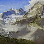 #855 / Schweizer Alpen - Val d’Anniviers - Moiry-Gletscher, Aquarell,  Moiry Glacier (SERIES Val d'Anniviers), watercolor painting, Aquarellpapier/watercolor paper: Arches 185 g/m²,  Bildausschnitt H x B (H x W): 36 cm x 54 cm, VERFÜGBAR/AVAILABLE