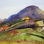 #899 / Herbst - Schwäbische Alb bei Beuren, Aquarell,  Autumn - Swabian Alb nearby Beuren, watercolor painting, plein air, Aquarellpapier/watercolor paper: Hahnemühle Ingres 100 g/m²,  Bildausschnitt H x B (H x W): 30 cm x 45 cm, VERFÜGBAR/AVAILABLE