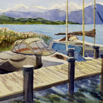 #893 / Chiemsee II (bei Seebruck), Aquarell,  Lake Chiemsee near Seebruck, watercolor painting, plein air, Aquarellpapier/watercolor paper: Arches 185 g/m²,  Bildausschnitt H x B (H x W): 36 cm x 54 cm, VERFÜGBAR/AVAILABLE