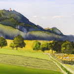 #890 / Rechberg Schwäbische Alb, Aquarell,  Rechberg Swabian Alb, watercolor painting, plein air, Aquarellpapier/watercolor paper: Arches 185 g/m²,  Bildausschnitt H x B (H x W): 36 cm x 54 cm, VERFÜGBAR/AVAILABLE