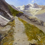 #870 / Schweizer Alpen - Val d’Anniviers - Auf dem Weg zur Moiry Hütte, Aquarell,  On the way to the Moiry cabin,  watercolor painting, Aquarellpapier/watercolor paper: Arches 185 g/m²,  Bildausschnitt H x B (H x W): 75 cm x 50 cm, VERFÜGBAR/AVAILABLE