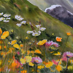 #861 / Alpiner Sommer II (Serie: Bergwiesen), Aquarell,  Alpine Summer II (SERIES: Mountain meadows), watercolor painting, Aquarellpapier/watercolor paper: Arches 185 g/m²,  Bildausschnitt H x B (H x W): 36 cm x 54 cm, VERFÜGBAR/AVAILABLE