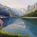 #629 / Spiegel der Welt (2) - Vorderer Gosausee, Aquarell,  Mirror of the World (2) - Lake Vorderer Gosausee, watercolor painting, Aquarellpapier/watercolor paper: Arches 185 g/m²,  Bildausschnitt H x B (H x W): 50 cm x 75 cm, VERKAUFT/SOLD