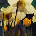 #766 / Ein schöner Rücken kann auch entzücken  (Narzissen), Aquarell,  A beautiful rear can also endear (Daffodils), watercolor painting, Aquarellpapier/watercolor paper: Arches 185 g/m²,  Bildausschnitt H x B (H x W): 75 cm x 50 cm, VERKAUFT/SOLD